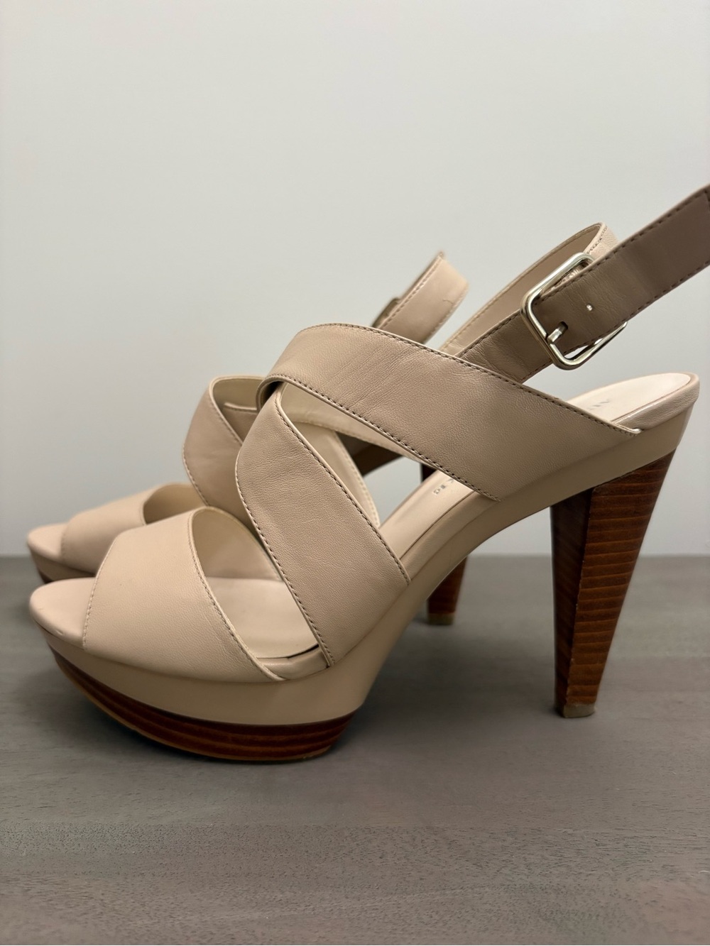 Women's Nude Crisscross Platform Slingback Heels